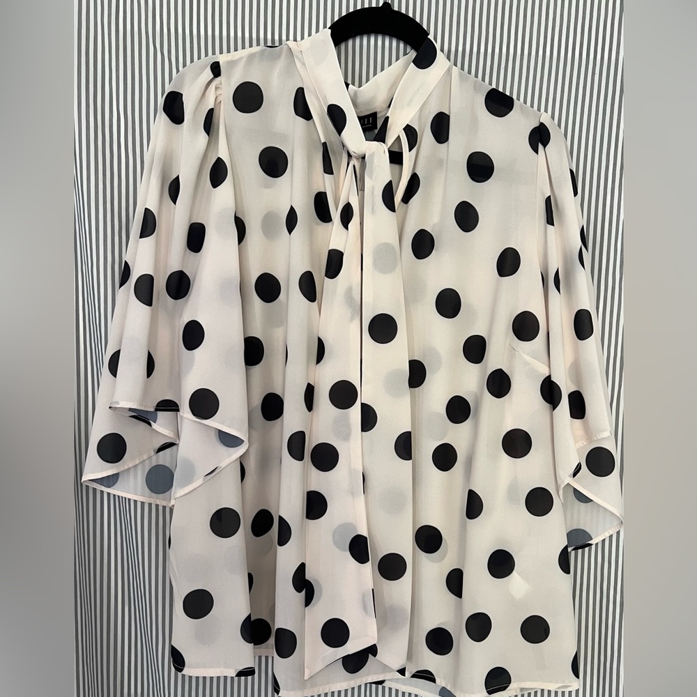 Women PLUS 22W ELOQUII SHIRT - cream and black with polka dots NWT